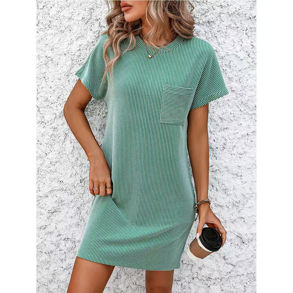 Dame afslappet kortærmet kjole med brystlomme Stilla