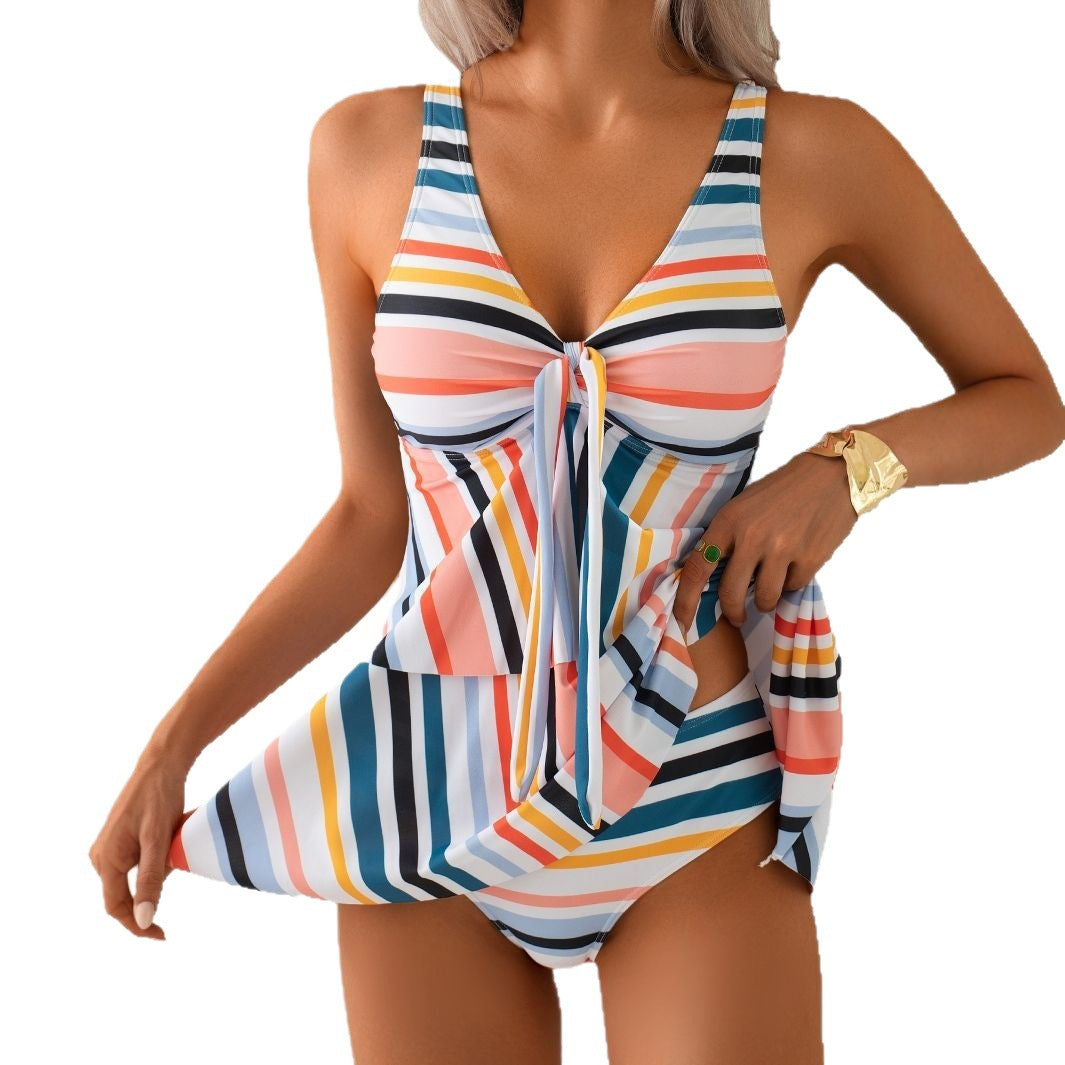 Dame A-linje svømmekjole med knude-frontdetalje Stilla