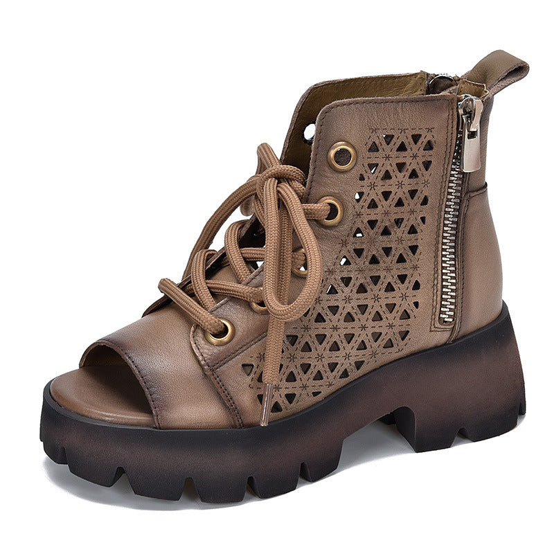 Dame Åben Snørestøvletter med dekorativ udskæring og stabil sål Stilla