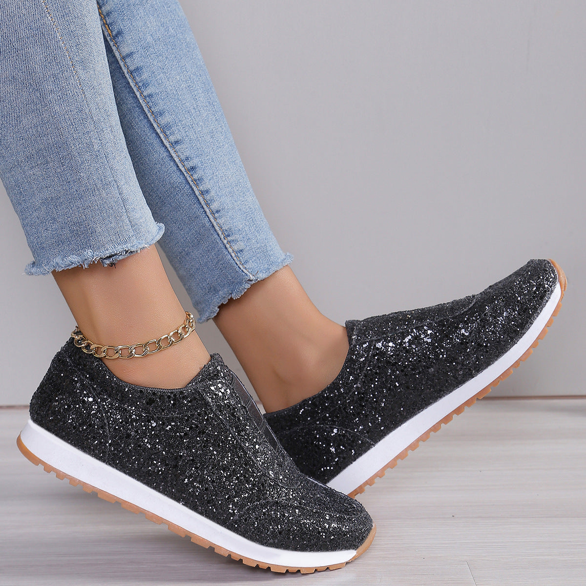 Dame Glitrende Sneakers i elegant Slip-On Design med åndbar sål Stilla