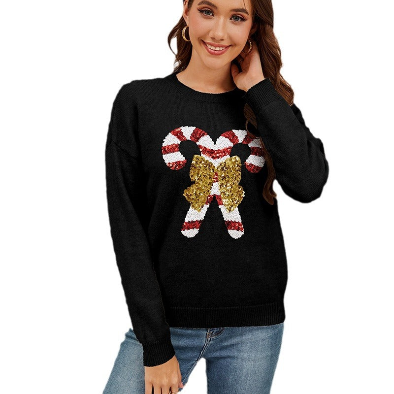 Dame festlig Sequined pullover med sødt design Stilla