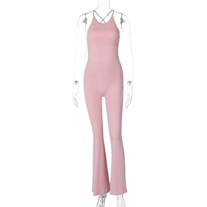 Dame Elegant Flared-jumpsuit med justerbare stropper og flot rygudskæring Stilla
