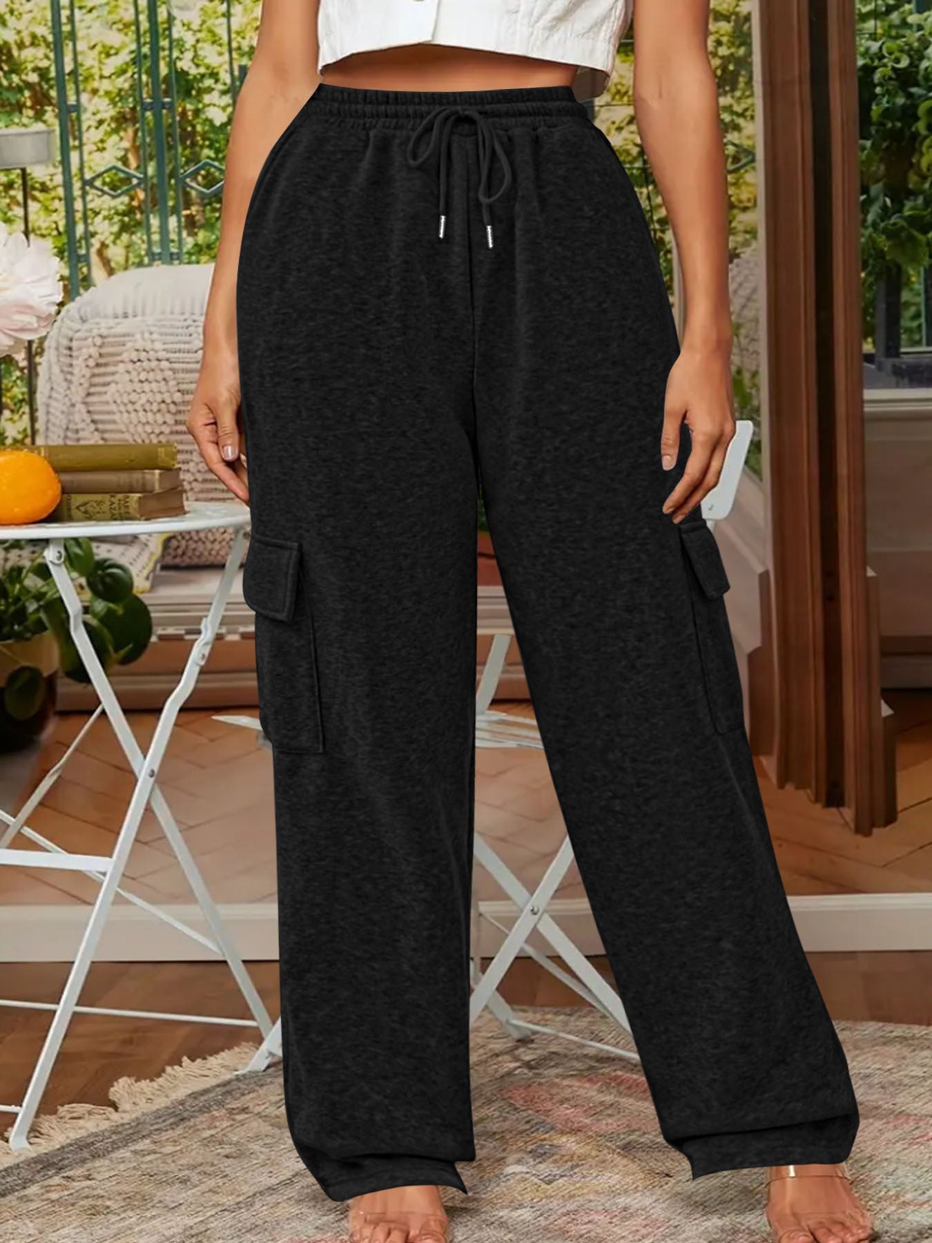 Dame casual cargo bukser med elastisk talje og praktiske lommer Stilla