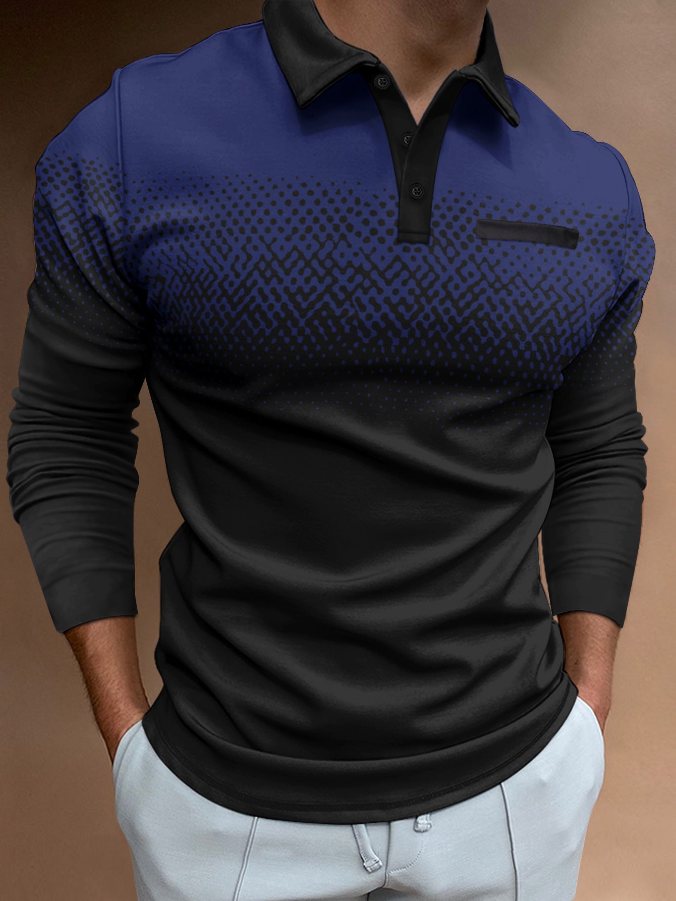 Herrer Langærmet Polo T-shirt med moderne grafikdesign og elastiske egenskaber Stilla