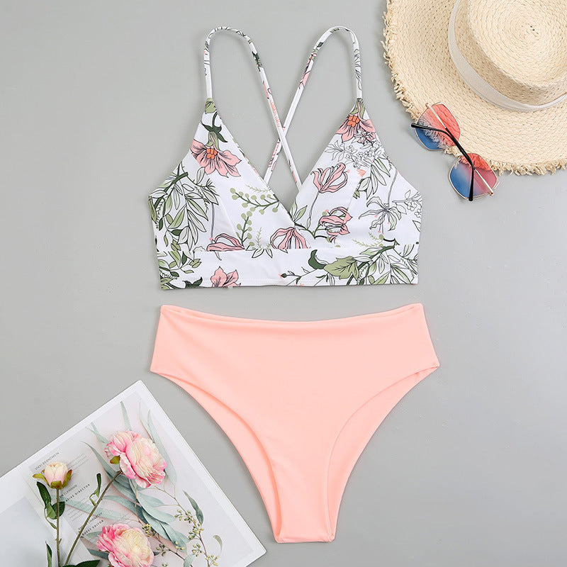Dame Floral-design bikini-sæt med høj talje og rynker Stilla