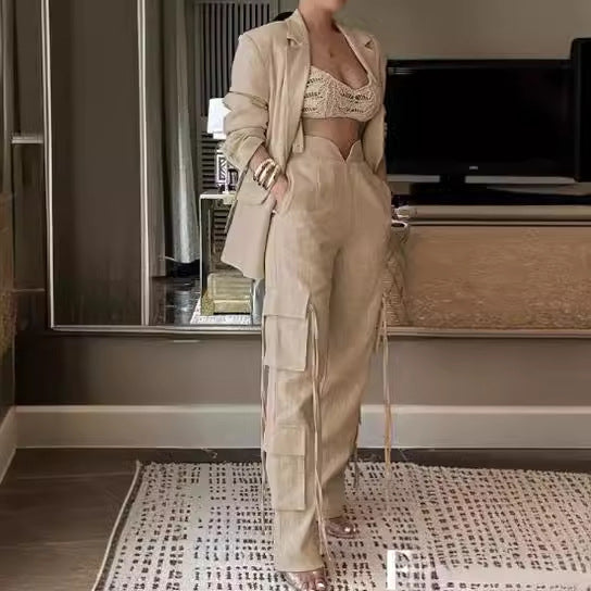 Dame Elegant Cargo-jumpsuit med figursyet blazer Stilla