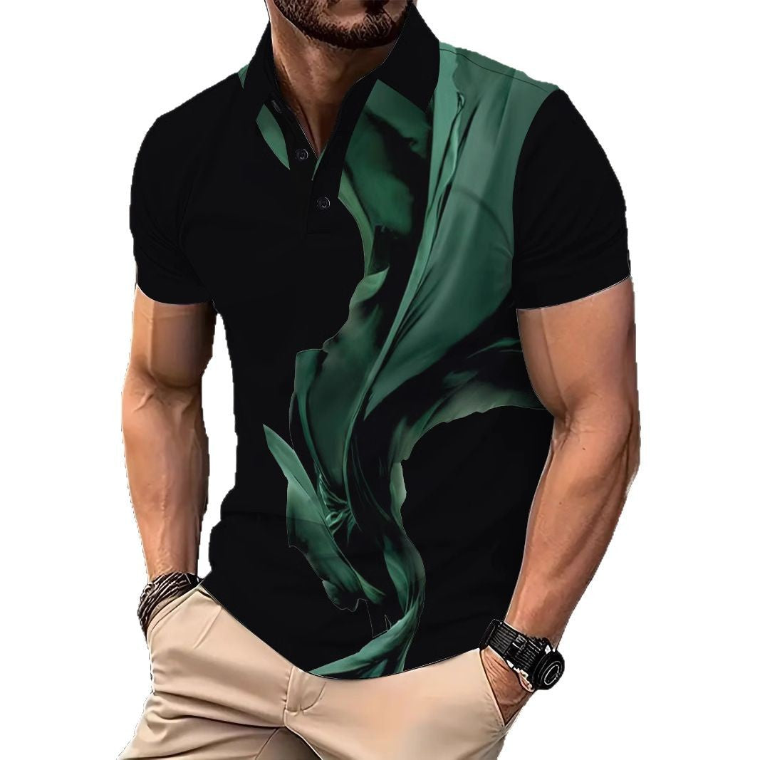 Heren polo shirt med moderne grafisk jungle design og åndbare egenskaber Stilla