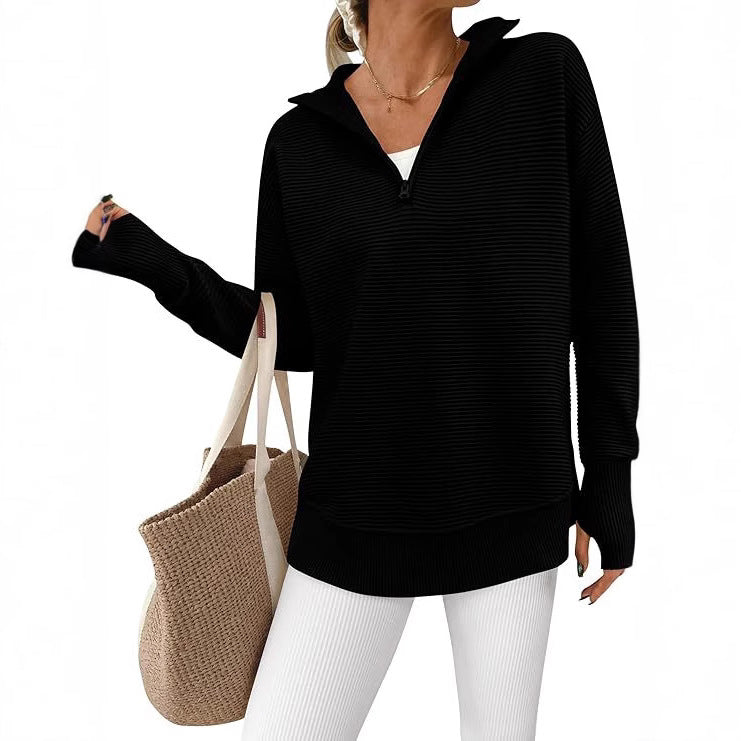 Dame afslappet sweater med høj krave og lynlås Stilla