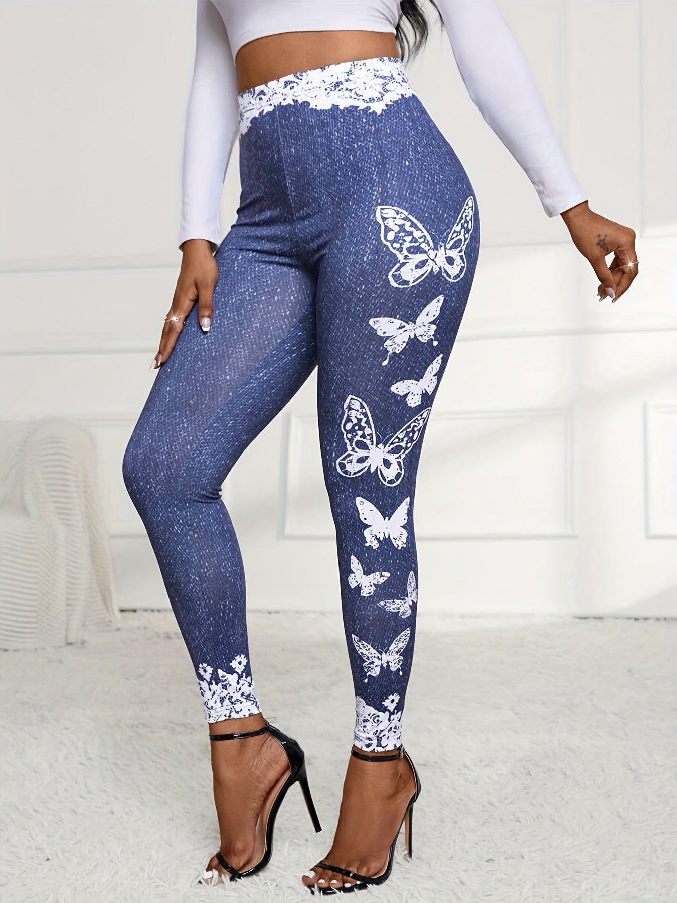 Dame leggings med høj talje og feminine spidsdetaljer Stilla