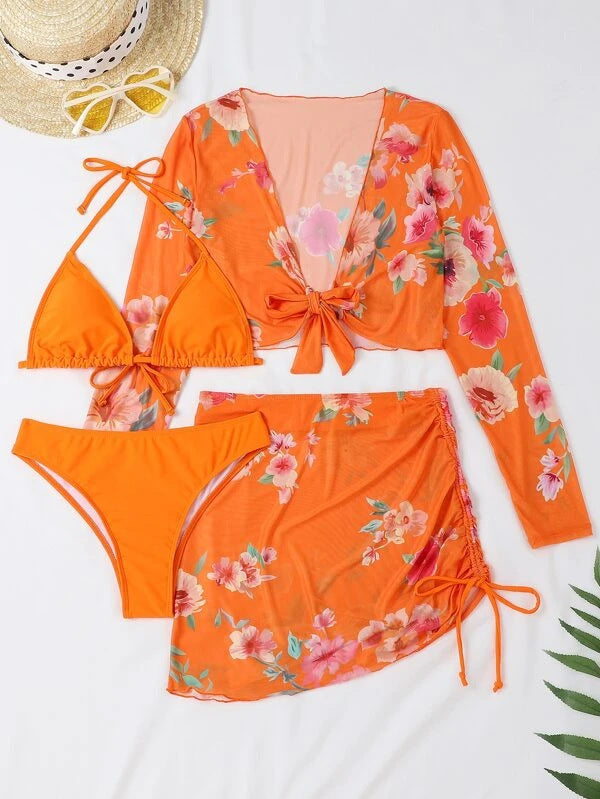 Dame bikinitop med florale detaljer og legende indpakningstop Stilla