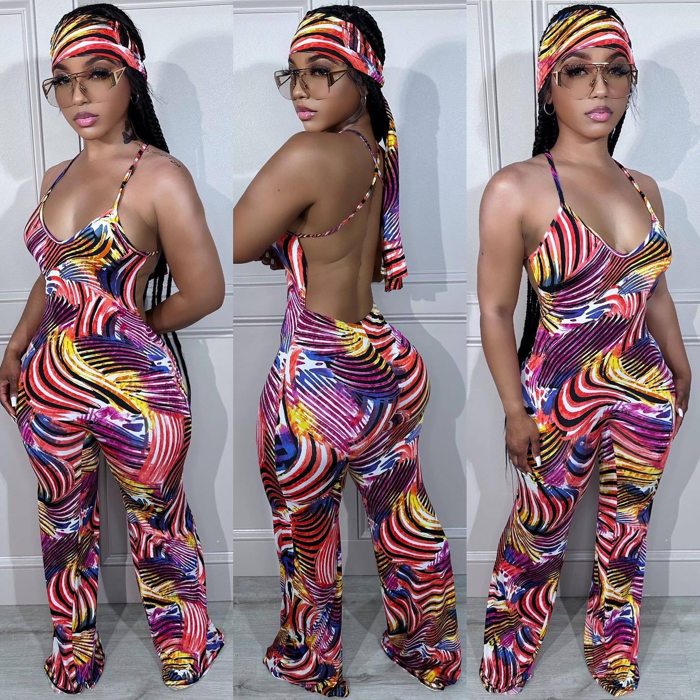 Dame Jumpsuit med trendy print og fræk rygudskæring Stilla