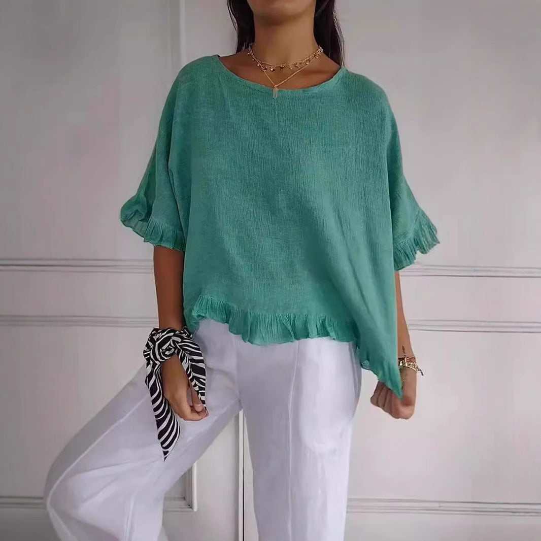 Dame Relaxed Fit Ruffle Bund Top Stilla