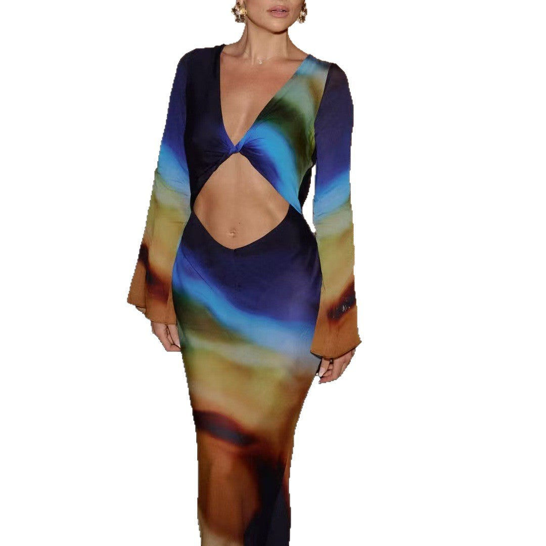 Dame Cut-Out Maxikjole med vidde ærme og smart design Stilla