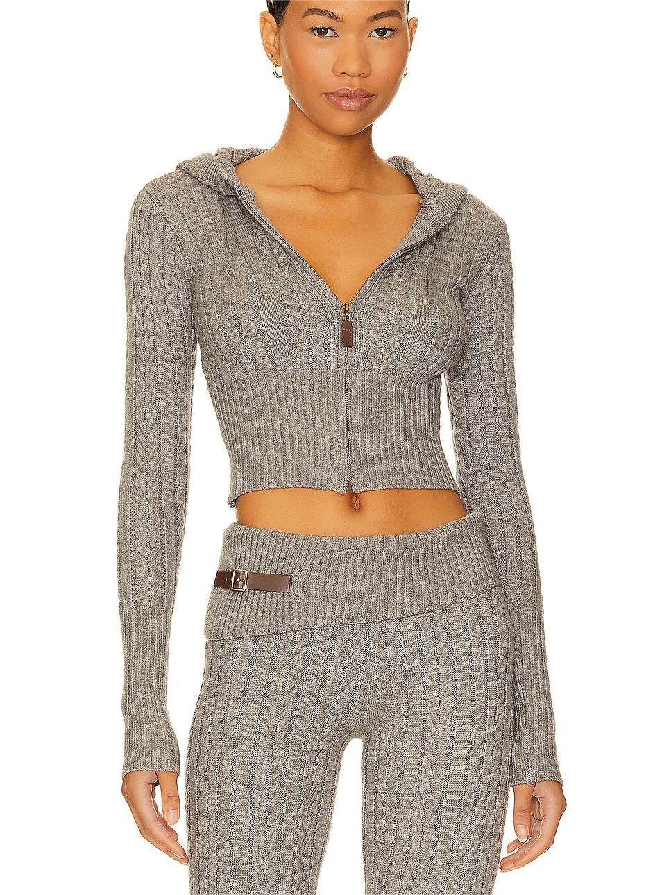 Femme Cozy Cropped Kabelstrik Hoodie Sæt Stilla
