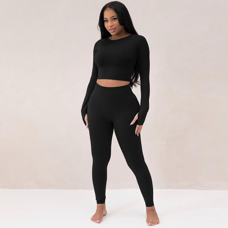 Dame Sporty Cropped Top og Leggings Sæt i åndbart materiale med elastisk talje Stilla
