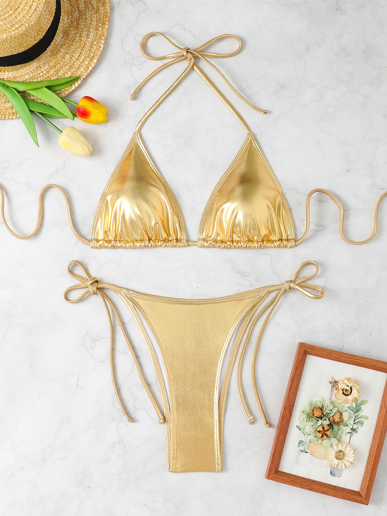 Dame glinsende triangle-bikini Stilla