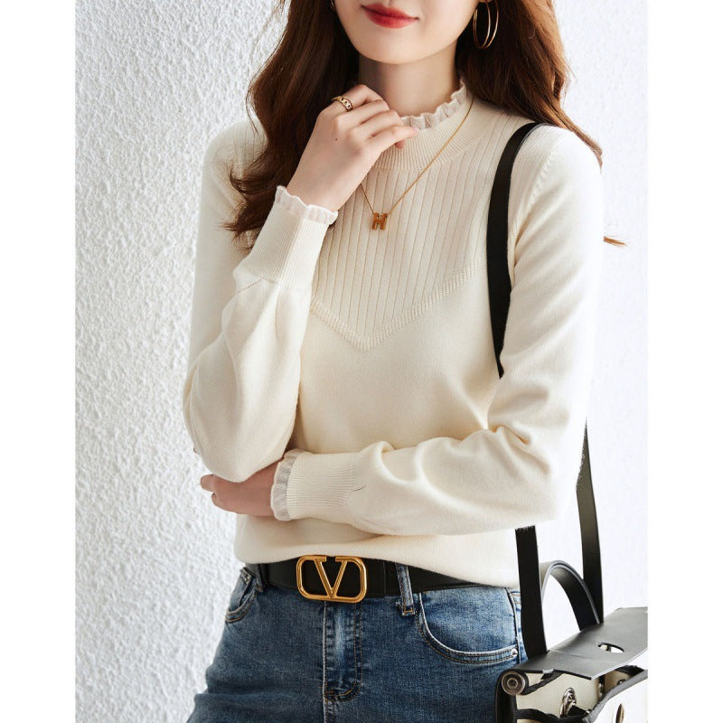 Dame elegant strikpullover med flæser Stilla