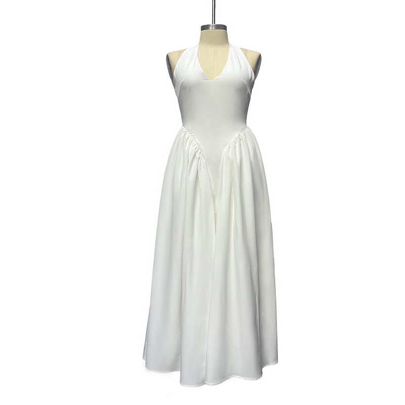 Dame Elegant A-linje kjole med dyb V-udskæring og svingende nederdel Stilla