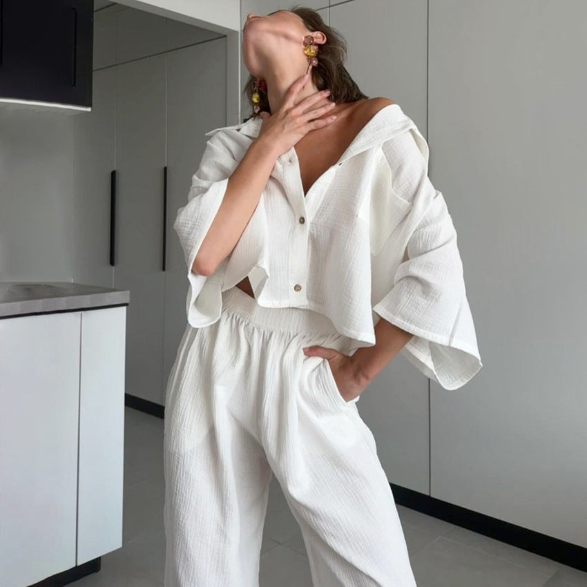 Dame afslappet jumpsuit-sæt med løs pasform og halvlange ærmer bluse Stilla