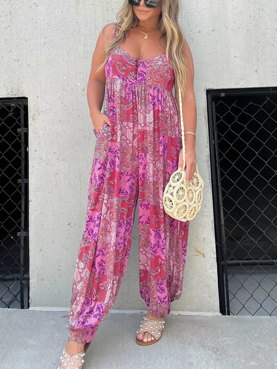 Dame luftig Boho- jumpsuit med elastisk fald og praktiske lommer Stilla
