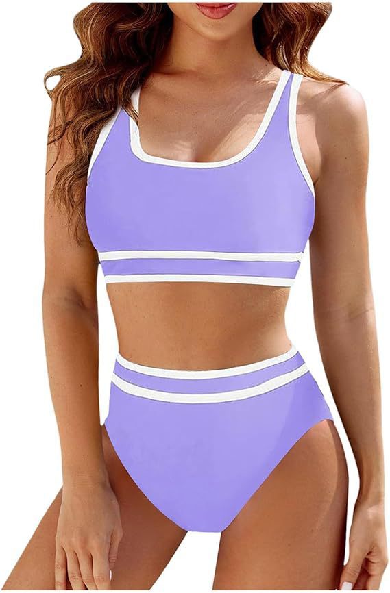 Dame Sporty Bikini-sæt med høj talje og kontraststriber Stilla