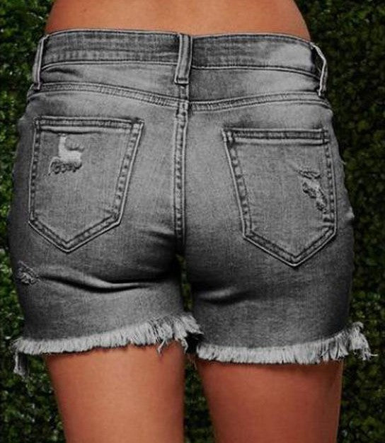 Dame afslappede Destroyed Denim-shorts med frynset kant og høj talje Stilla