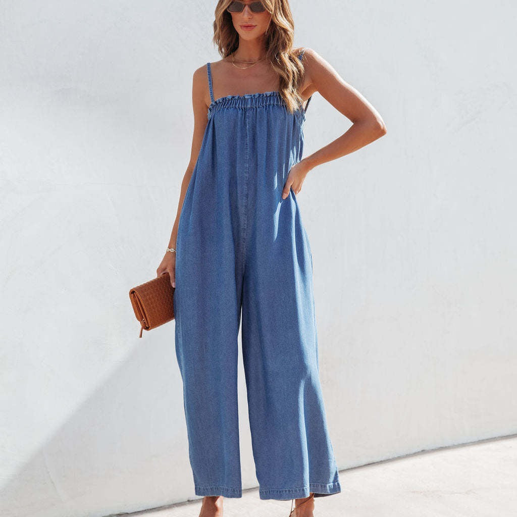 Dame Relaxed Fit Denim Jumpsuit med justerbare stropper Stilla