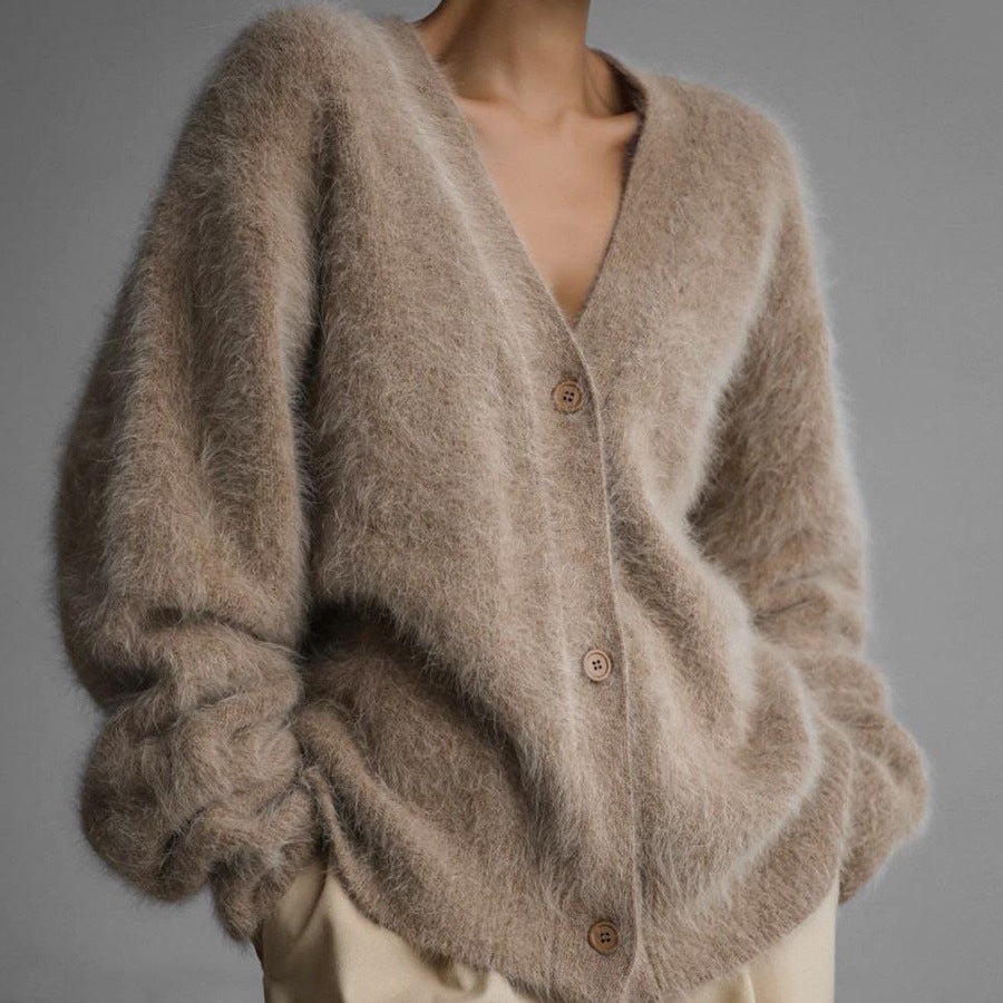 Femme Blød og Fuzzy Cardigan Jakke Stilla