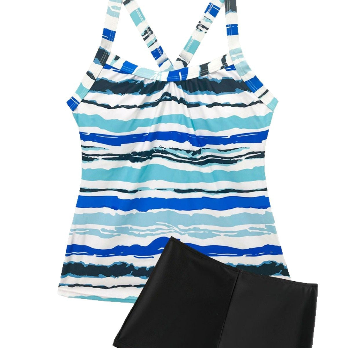 Dame Sporty Tankini-sæt med stribet top og shorts-agtig bund Stilla