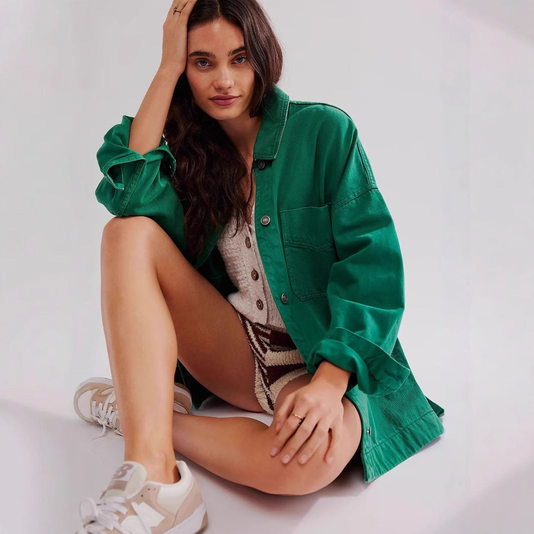 Dame trendy oversized jeansjakke med store lommer Stilla