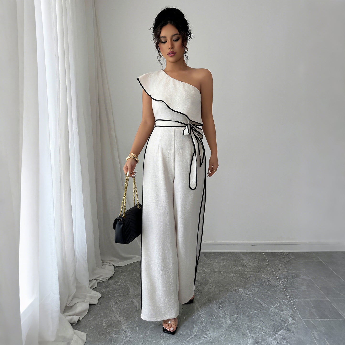 Dame elegant en-skulder jumpsuit med brede bukser Stilla