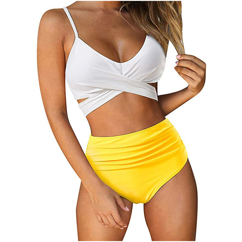 Dame Højtaljet Bikini-Sæt med Indviklet Design og Justerbare Stropper Stilla
