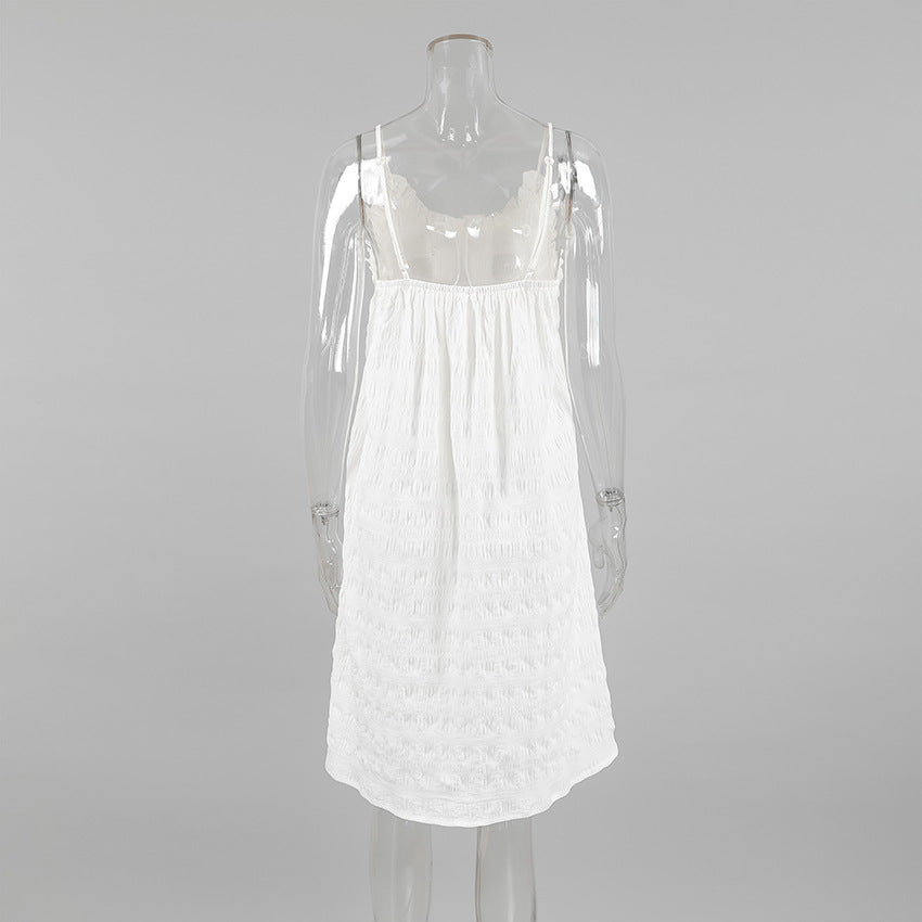 Dame afslappet spaghetti-strop natkjole med flæsemønster Stilla