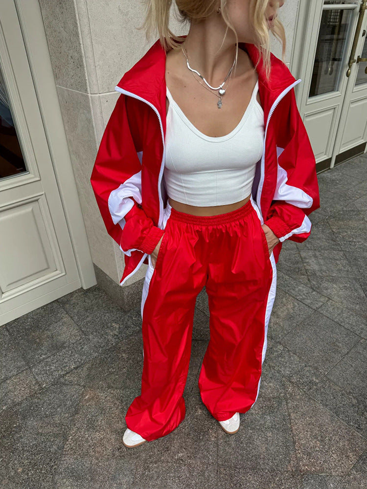 Stilla | Trendy Kontrast Cardigan Top Bukser Sportsdragt
