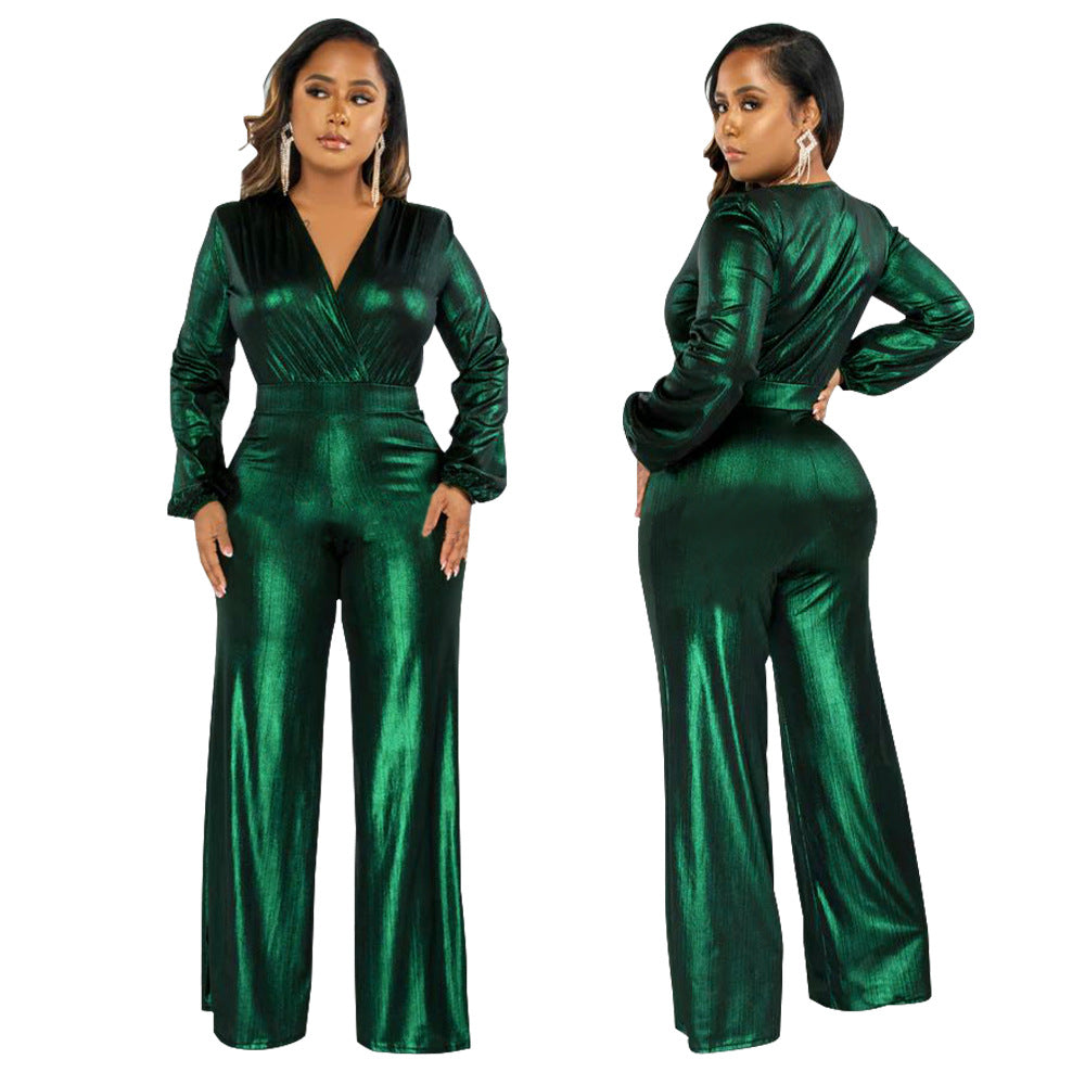 Dame Glamourøs Jumpsuit med glitrende overdel og bredt ben Stilla