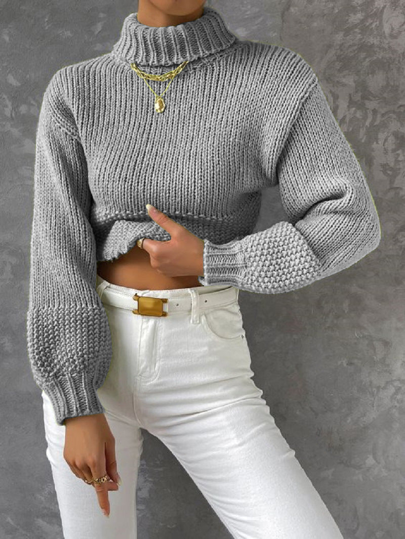 Dame trendy pullover med høj lukket krave og voluminøse ærmer Stilla