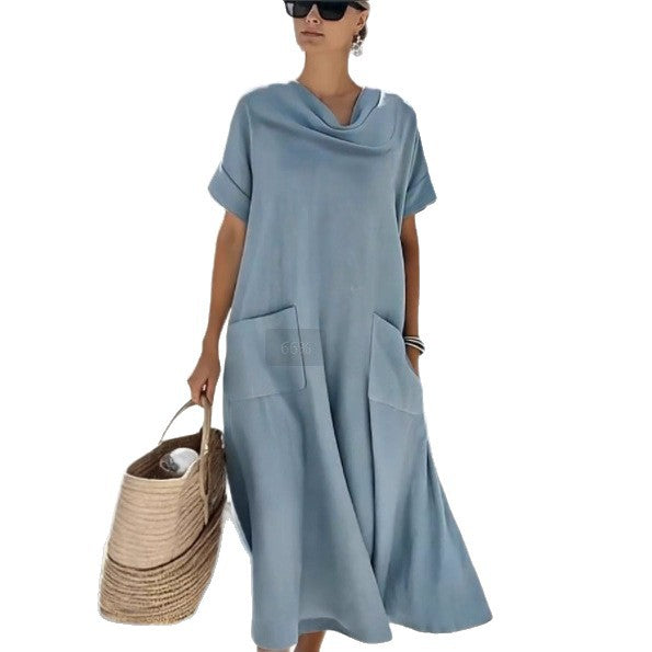 Dame afslappet sommerkjole med praktiske lommer og blødt stof Stilla