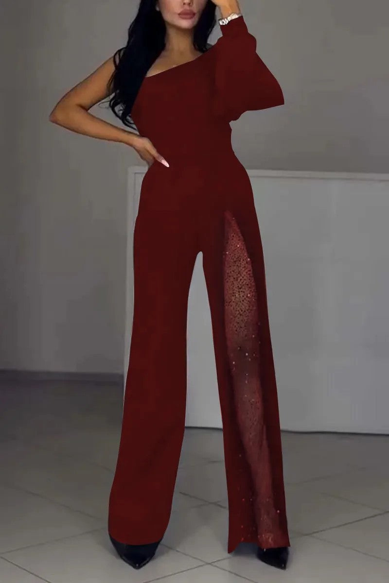 Dame elegant jumpsuit med gennemsigtig side og funkende detaljer Stiila