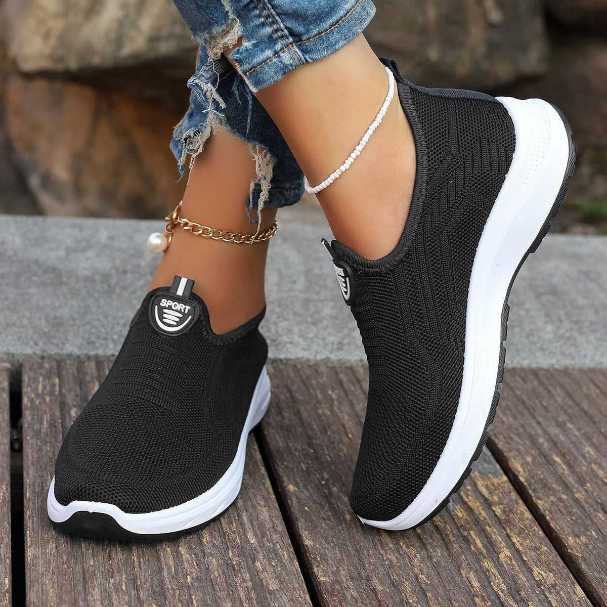 Dame Behagelige Slip-On Sport Sneakers med elastisk Overdel og fleksibel Sål Stilla