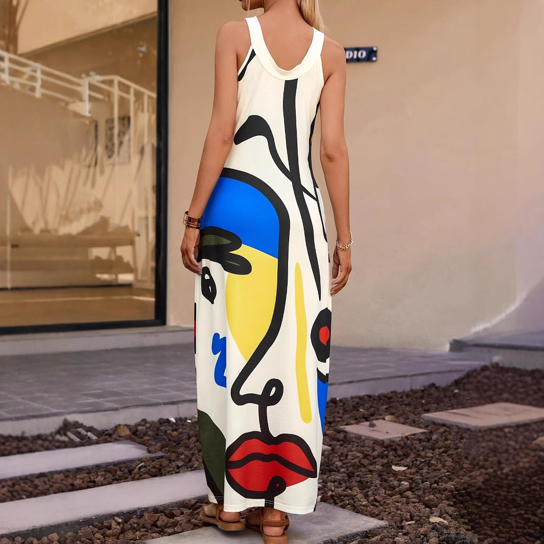 Dame Cross-Back Abstrakt Kunst Maxi Kjole Stilla