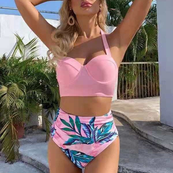 Dame Højskåret Bikini med stilfuldt top og elegant rynkning Stilla