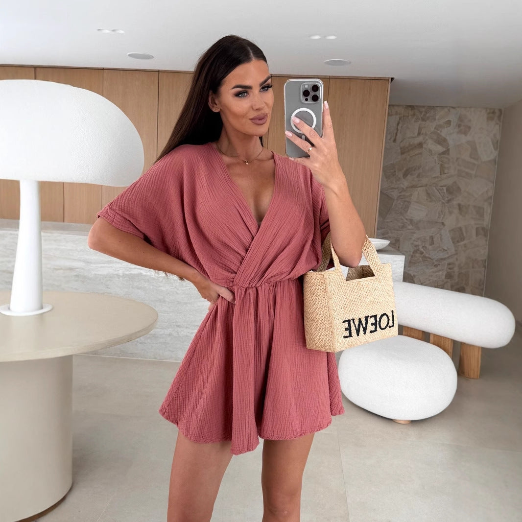Dame wrap jumpsuit med elegant V-udskæring og blødt stof Stilla