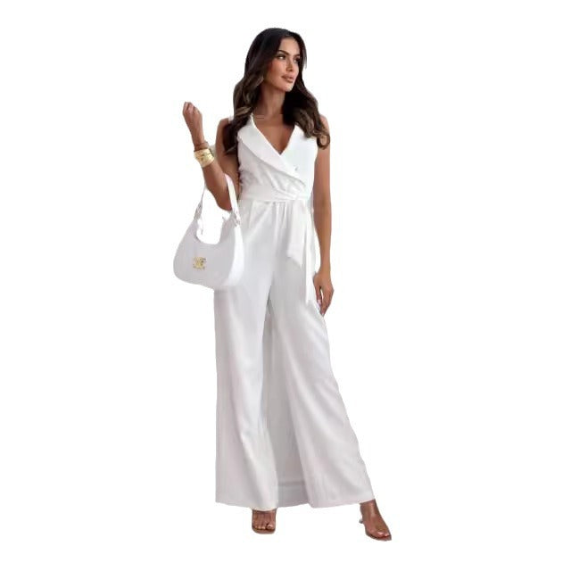 Dame Elegant Wrap-Jumpsuit med taljejusterbar bånd Stilla