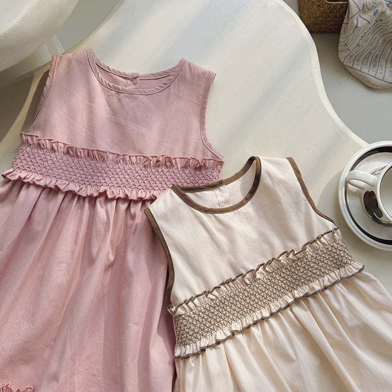 Pige Smocked A-linje Sundress med Rüschensaum Stilla