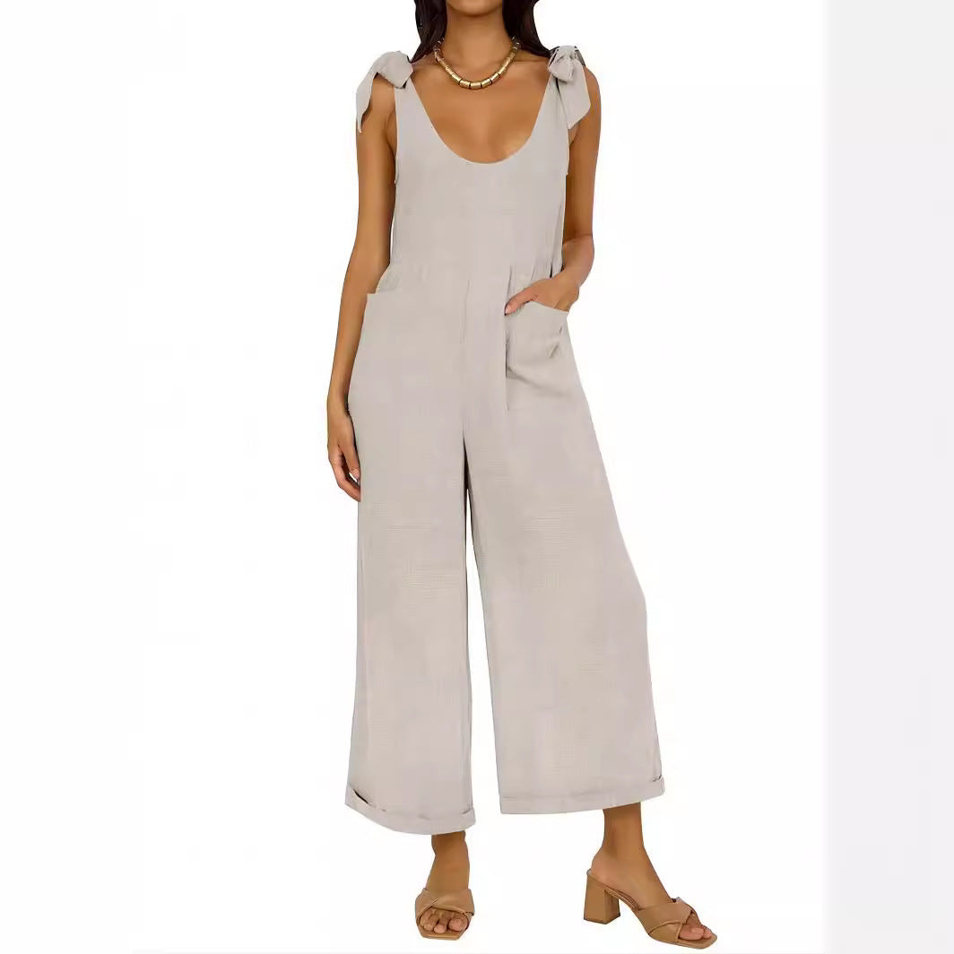 Dame Casual Jumpsuit med justerbare stropper og bred ben Stilla