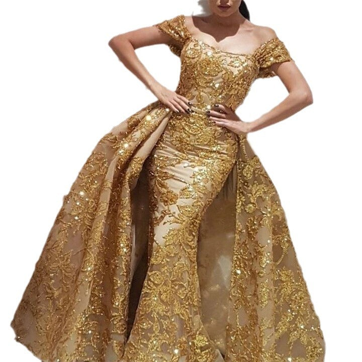 Dame Ekstravagant Aftenkjole med glitrende Pailletter og dramatiske Ærmer Stilla