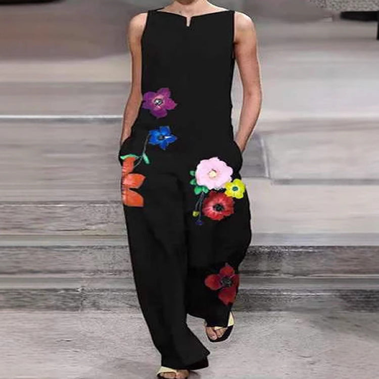 Dame jumpsuit med farverige broderier og bredt ben Stilla
