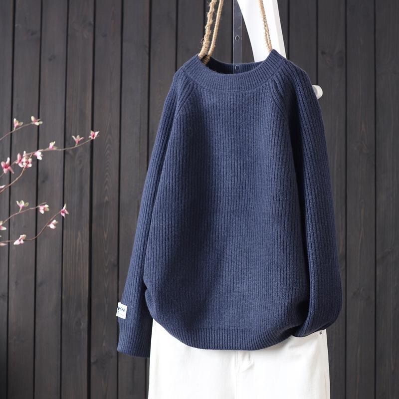 Dame afslappet ribstrik pullover med rund halsudskæring Stilla