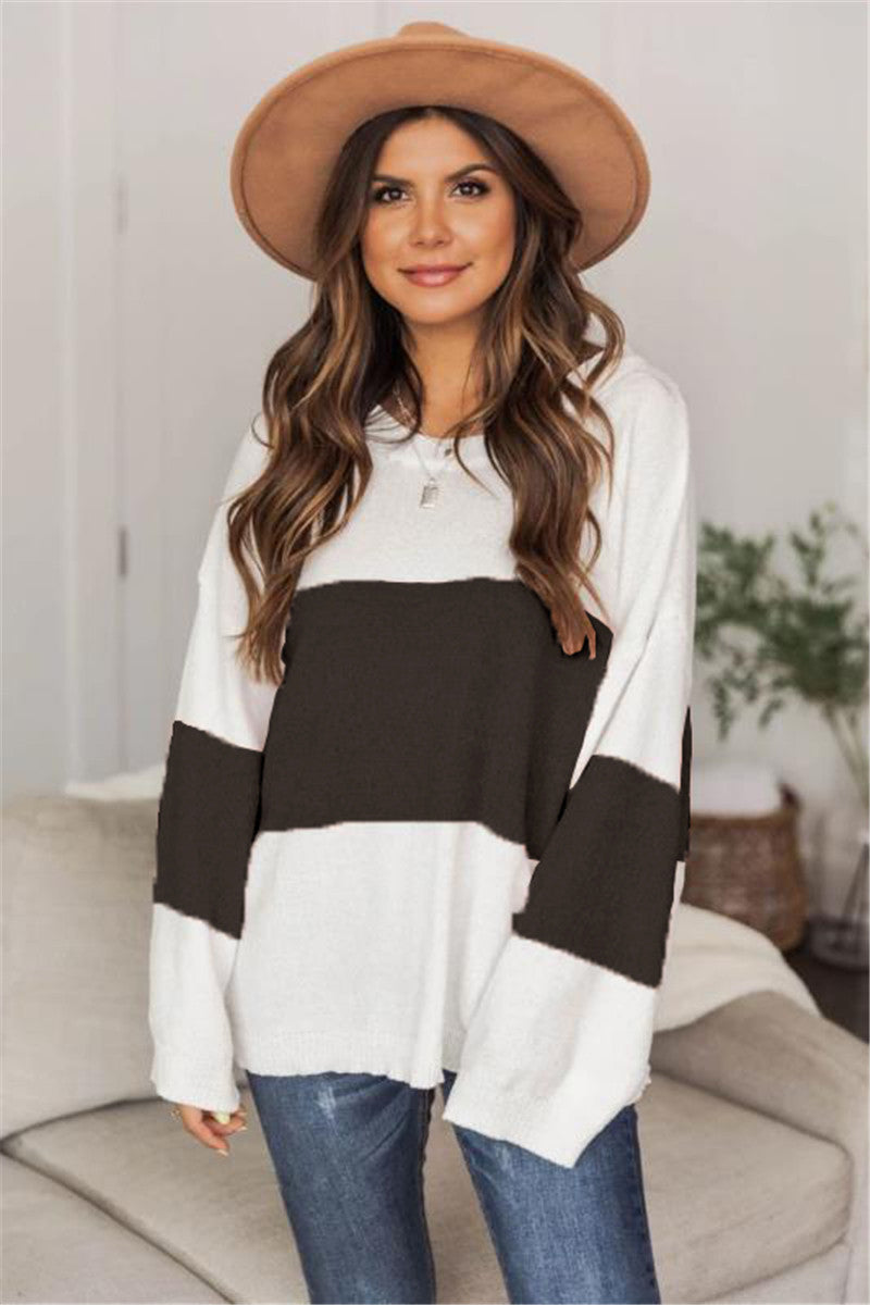 Dame afslappet grovstrikket sweater med moderne stribemønster og bredt skårne ærmer Stilla