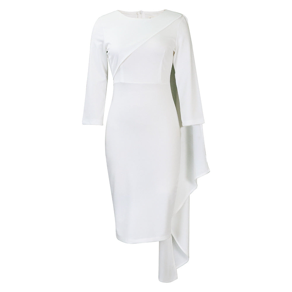 Dame Elegant kjole med asymmetrisk drapering og lange ærmer Stilla